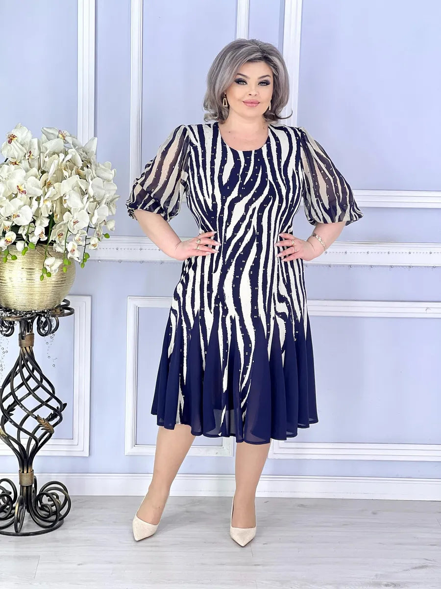 Vivienne | Elegancka Sukienka Midi w Zebra Print