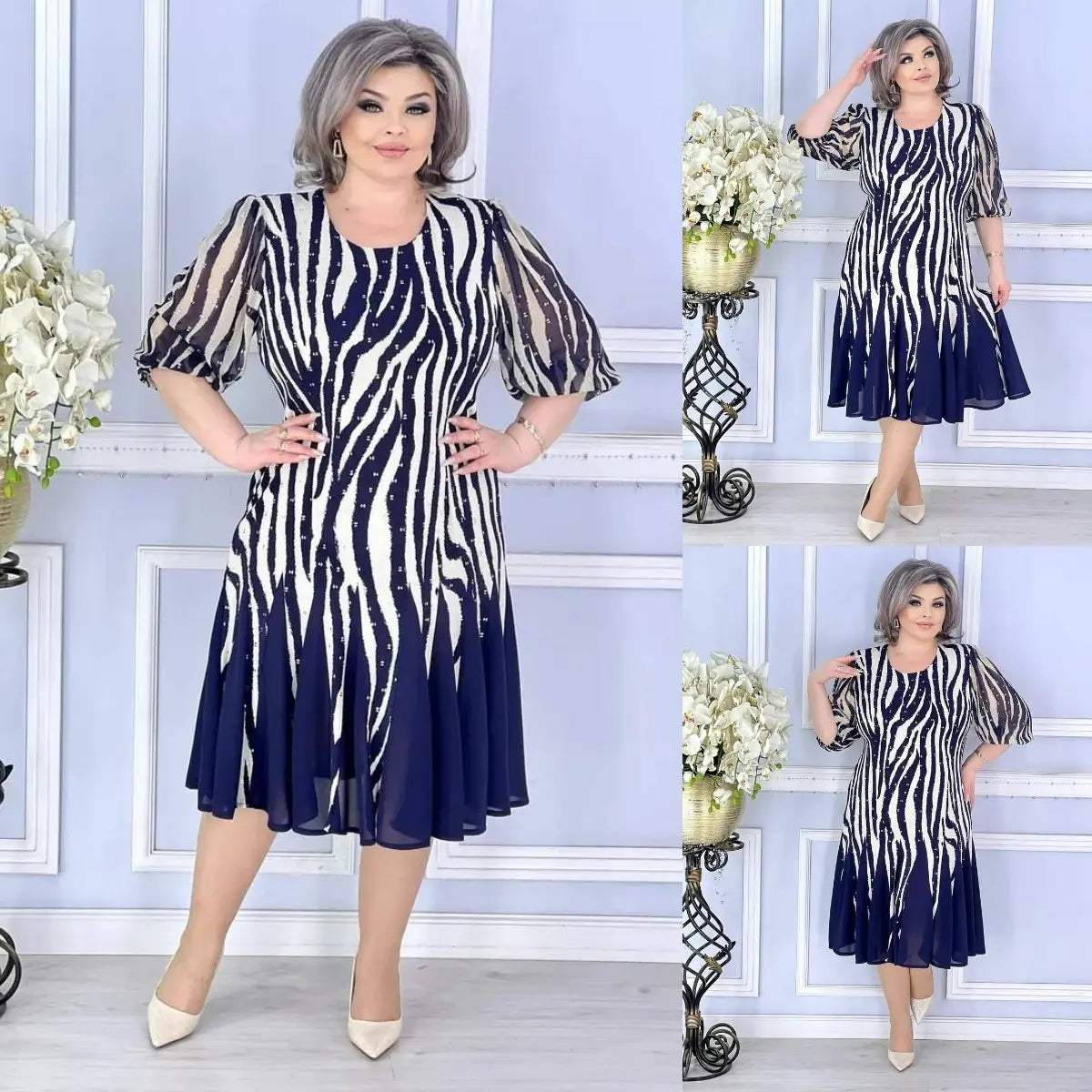 Vivienne | Elegancka Sukienka Midi w Zebra Print