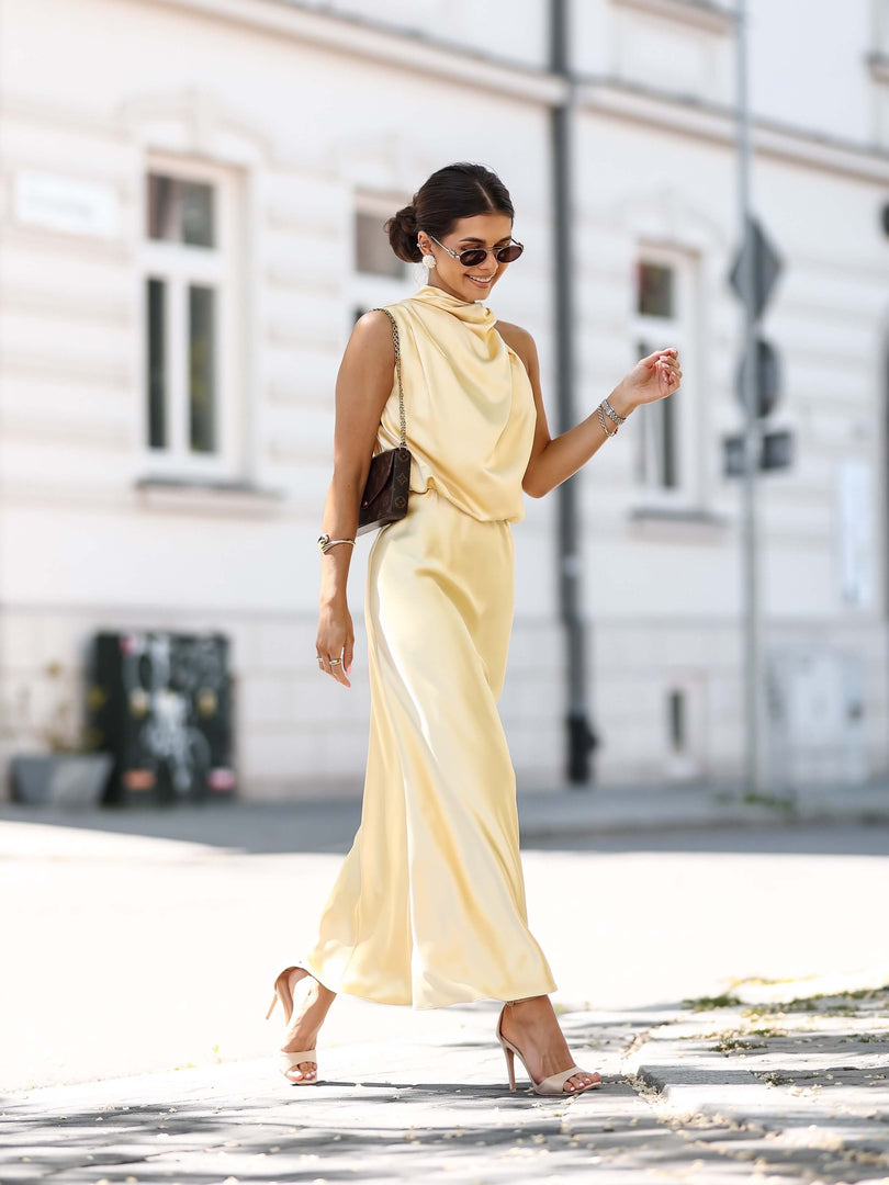 Sukienka satynowa Emilie maxi buttery yellow