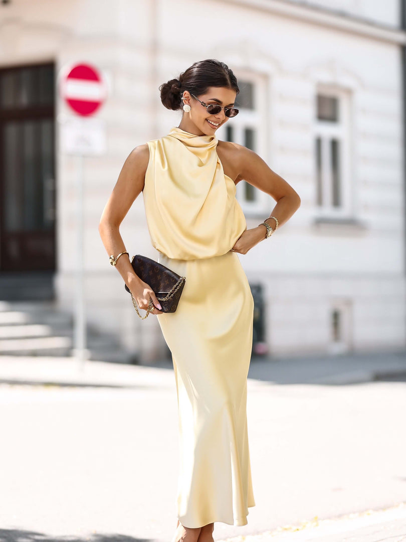 Sukienka satynowa Emilie maxi buttery yellow